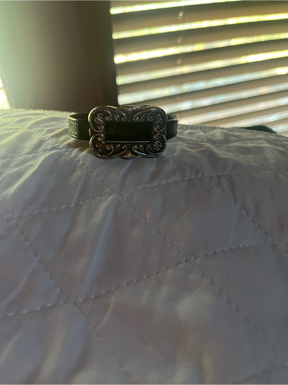 Brighton vintage Women’s Black Leather Bracelet with Ornate Silver Accent